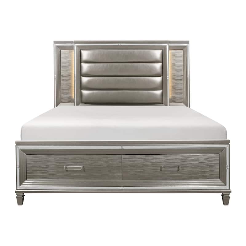 Glam Bedroom Furniture 3pc Set LED Storage Bed and 2x Nightstands