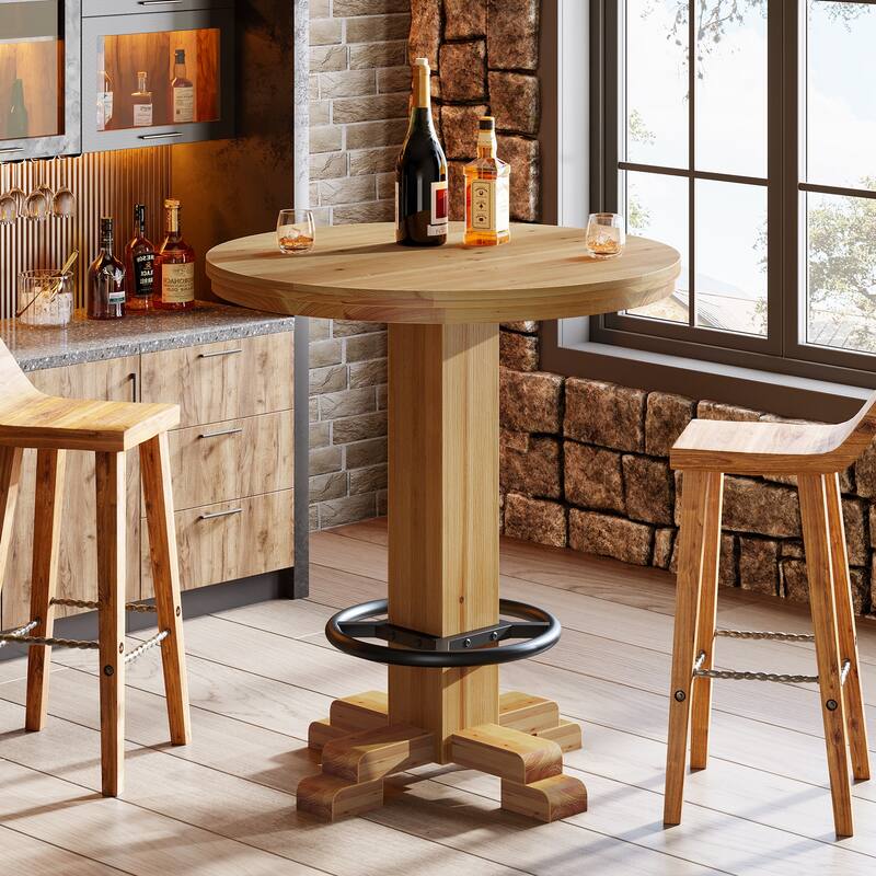 Solid Wood Bar Table, Round Bistro Pub Table, Pub Bistro Living Room Home Bar Unit