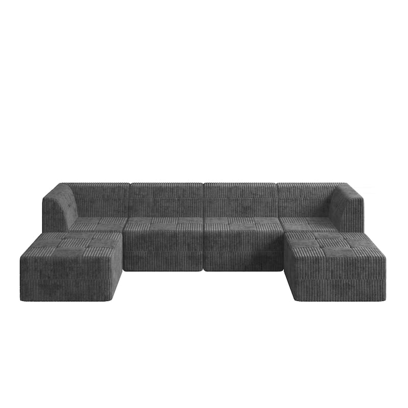 130.3" U-Shaped Corduroy Modular Sectional Sofa with Sleeper