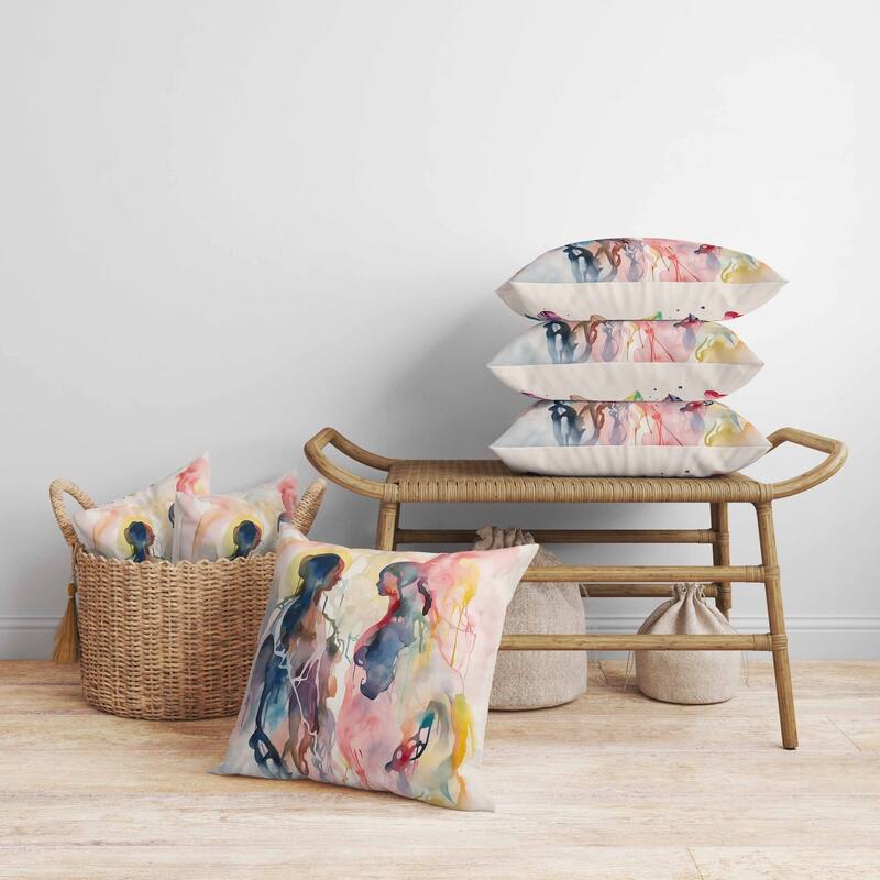 Two Human Feathers Faux Suede Reversible Throw Pillow Pink and Multi