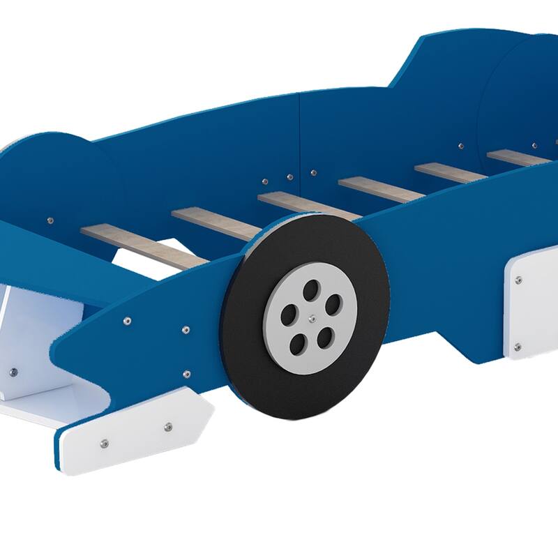 Race Car-Shaped Platform Bed with Wheels