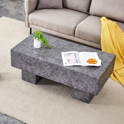 Roomfitters Gray Texture MDF Coffee Table, 43.3"x21.6"x17.2" Rectangular Modern Accent Table for Living Room, Gray