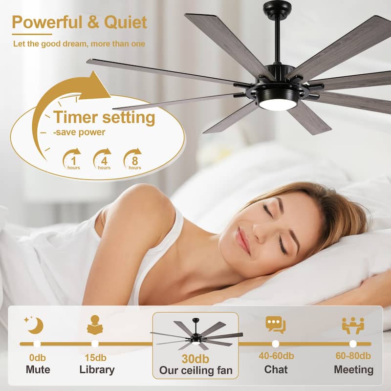 Cusp Barn 72" Outdoor Indoor Modern Black Large Ceiling Fan with Lights, Farmhouse 6 Speeds DC Motor Reversible Ceiling Fan