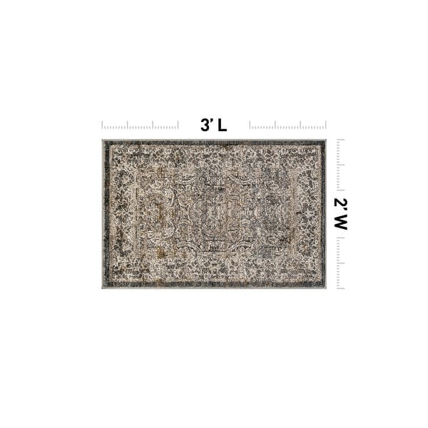 dimension image slide 4 of 7, World Rug Gallery Vintage Border Stone Gray Indoor High-Low Area Rug