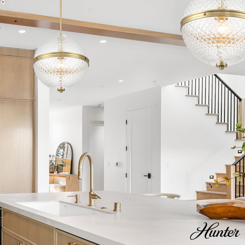 Hunter Bay Hollow Alturas Gold with Clear Glass 1 Light Pendant - Transitional, Modern - Kitchen, Dining Room, Entryway