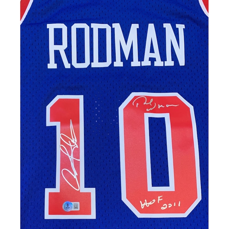 Dennis Rodman Autographed Detroit Pistons Signed Mitchell and Ness Swingman Jersey WORM HOF 2011 Beckett COA - 8'6" x 11'6"