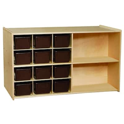 Contender Multi Section Storage Cabinet With 12 Brown Trays, 3 Montessori Storage Shelves for Kids, Daycare, School