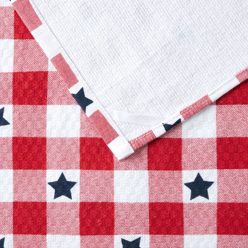 MARTHA STEWART Americana Star Gihgham Holiday Kitchen Towels 3-Pack Set, 100% Cotton, Absorbent, Patriotic USA America Décor