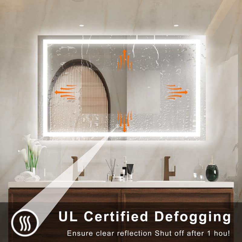 Extra Large LED Bathroom Mirror Anti-Fog Tempered Wall Vanity Mirror with Double Light Strip, Dimmable, UL-Listed