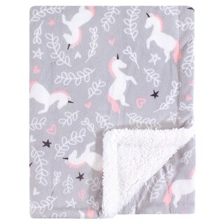 Hudson Baby Infant Girl Plush Blanket with Faux Shearling Back, Whimsical Unicorn, One Size - Whimsical Unicorn - One Size