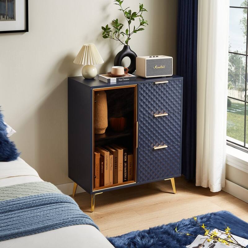 Modern Glass & Aluminum Dresser – 3 Drawers, Adjustable Feet‌