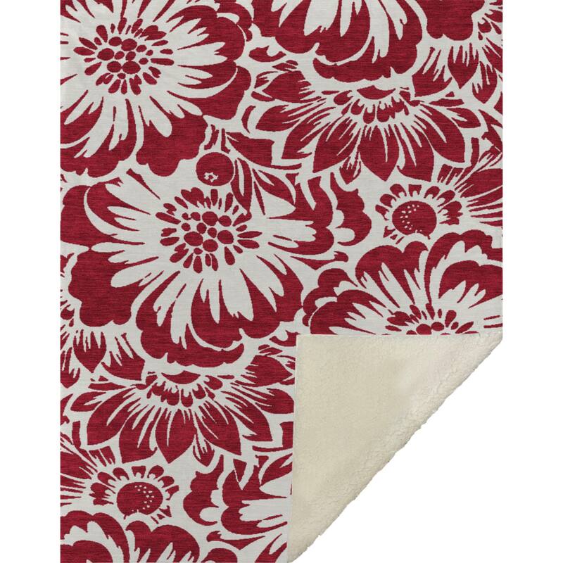 Premium Machine Washable Modern Floral Sherpa Throw Blanket