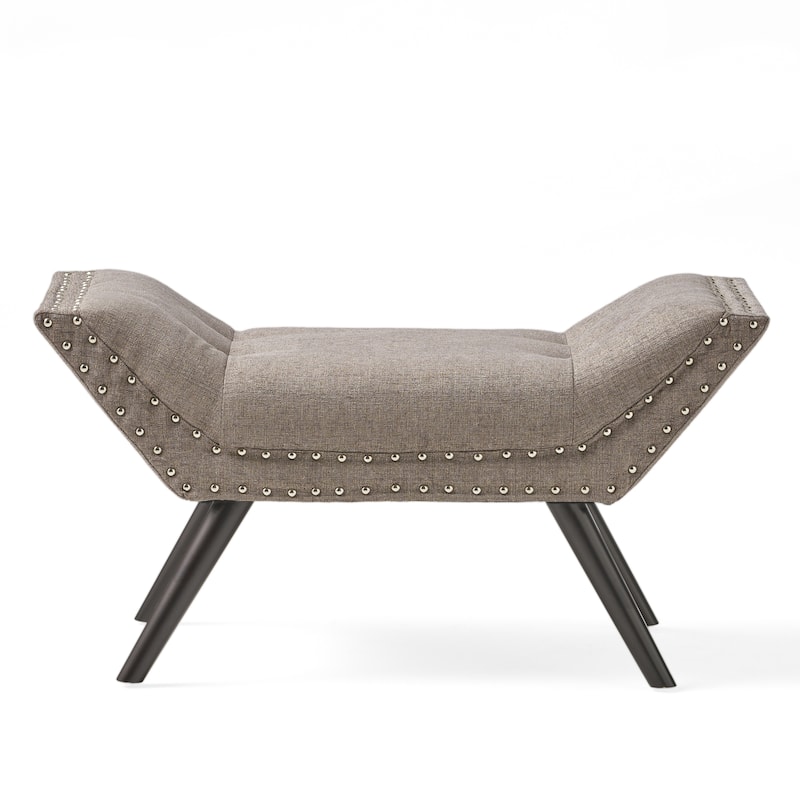 Modern Fabric Upholstered Ottoman Bench with Nailhead Trim, End of Bed Accent Bench for Bedroom or Living Room