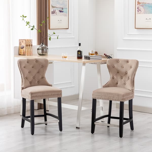 slide 2 of 38, Carter 24" Wingback Tufted Nailhead Counter Stool (Set of 2) Taupe