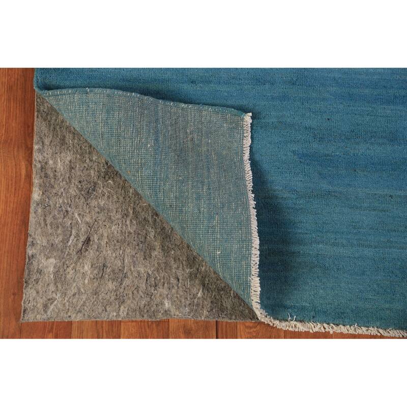Blue Striped Modern Gabbeh Oriental Rug Hand-Knotted Wool Carpet - 3'6" x 4'10"