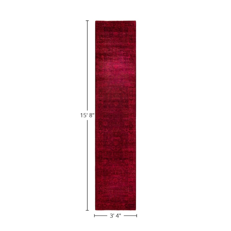 Overton Hand Knotted Wool Vintage Inspired Modern Contemporary Overdyed Red Runner Rug - 3' 4" x 15' 8"