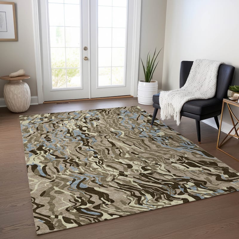 Machine Washable Indoor/ Outdoor Abstract Flow Chantille Rug - Taupe - 8' x 10'