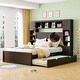 preview thumbnail 17 of 44, Queen Size Wooden Bed with Trundle, Cabinet, and Sockets, Grey