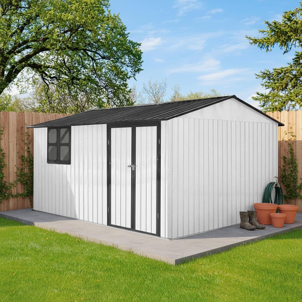 Roomfitters 12x10 ft Metal Storage Shed Large Outdoor Backyard Garden House Double Door Lockable Tool House Window