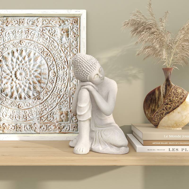 Gray Magnesium Oxide Indoor Outdoor Meditating Buddha Decorative Garden Sculpture