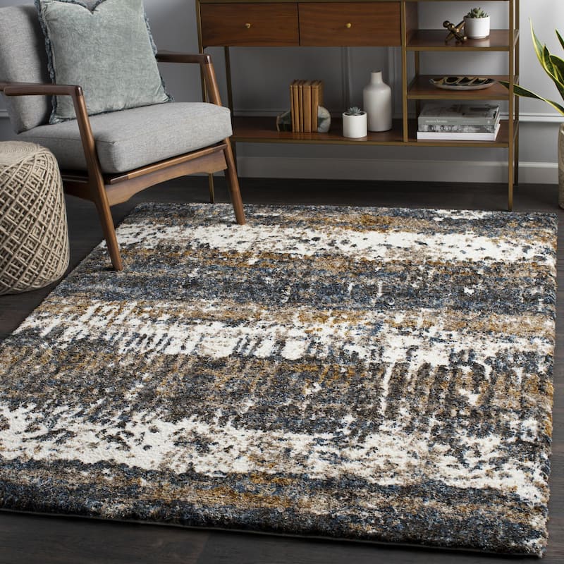 Livabliss Celestial Shag Bohemian & Eclectic Abstract Area Rug - Blue/Cream - 5' 3" x 7' - Rectangle