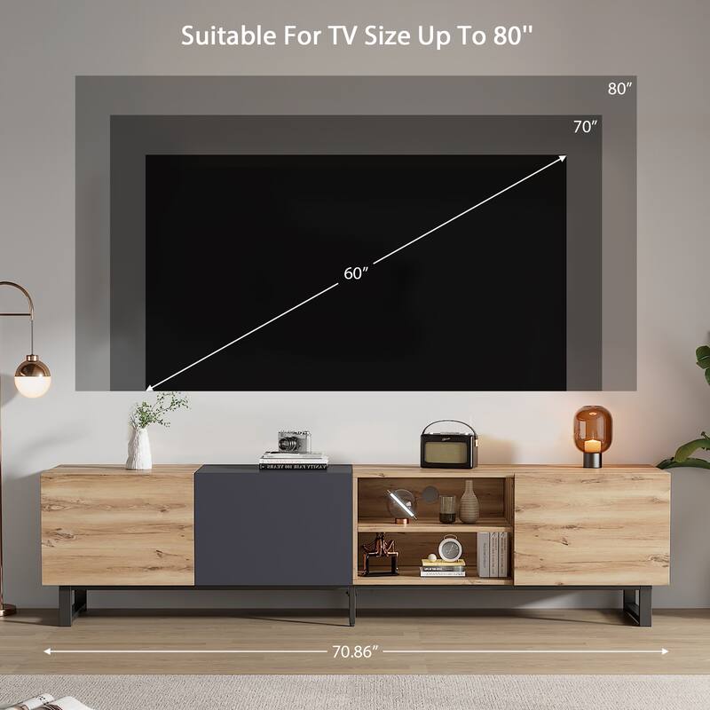 Stylish Media Console Table for TVs up to 80", Modern TV Stand with Drop Down Doors & Shelves