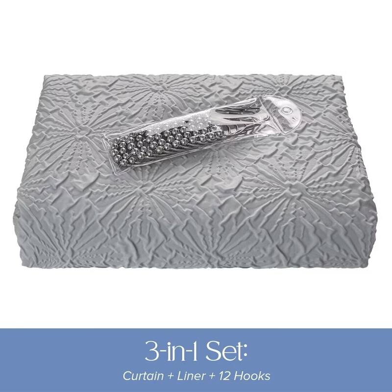 Starburst Crinkle Shower Curtain with Snap-in Liner 12 Hooks Included