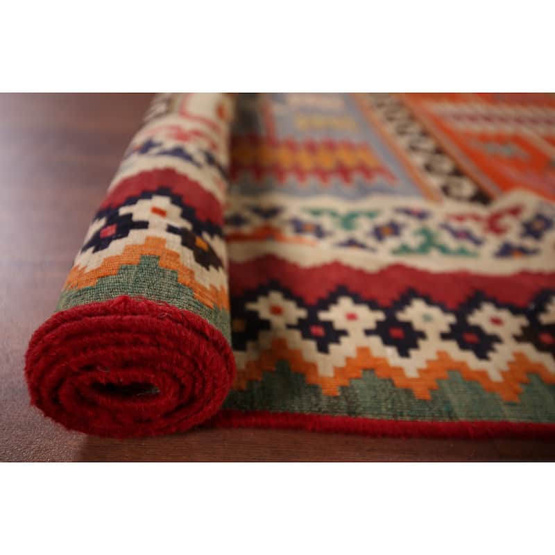 Vegetable Dye Kilim Qashqai Persian Antique Rug Flatweave Wool Carpet - 5'2" X 10'0"