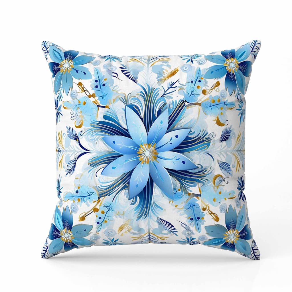Snowy Crest Indoor/Outdoor Reversible Throw Pillow White and Blue