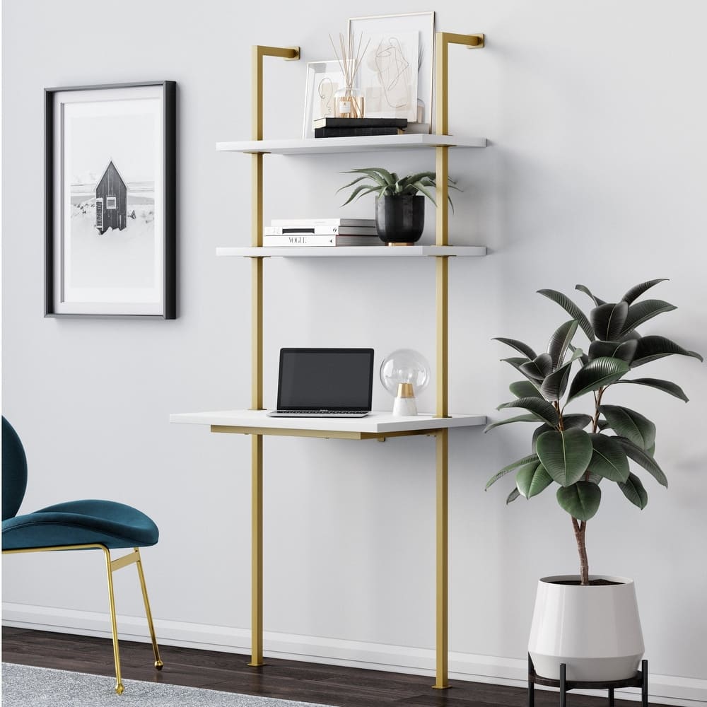Nathan James Theo 2-Shelf Industrial Wall Mount Ladder Desk, Small Computer or Writing Desk