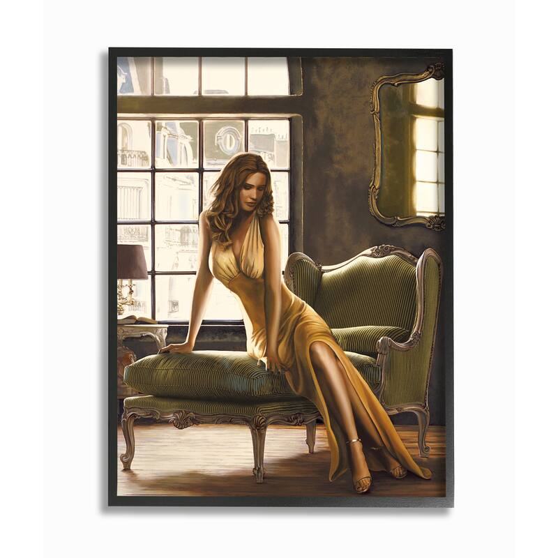Stupell Alluring Female Figure Posing on Elegant Chair Framed Wall Art - Brown