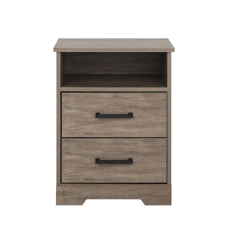 Prepac Rustic Ridge Farmhouse Nightstand Bedside Table, Nightstand for Bedroom, End Table with 2 Drawers and Open Shelf