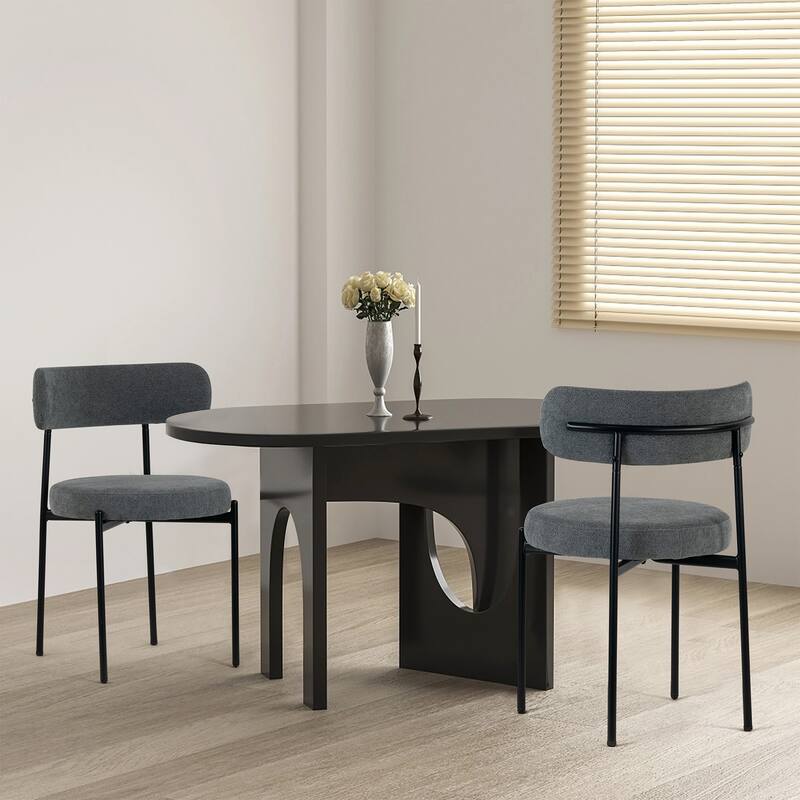 Set of 2 Avrom Gray Boucle Dining Chair with Black Metal Legs