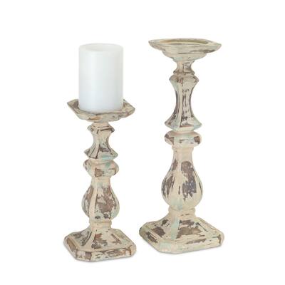 Stone Candle Holder (Set of 2) - 5 x 5 x 14; 4.25 x 4.25 x 10