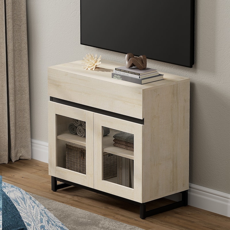 Modern Dresser With Glass Doors, Drawer, And Adjustable Shelf - Multifunctional Storage Cabinet For Living Room Or Bedroom