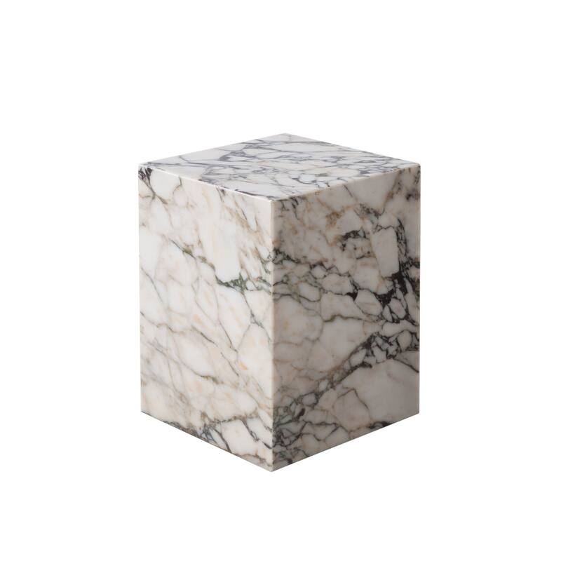 Rey Side End Table, 15 Inch Square Natural Viola Marble Pedestal