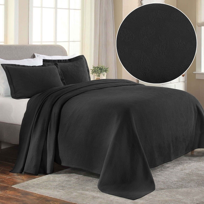 Superior Paisley Cotton Decorative Bedspread Set - Black - Full
