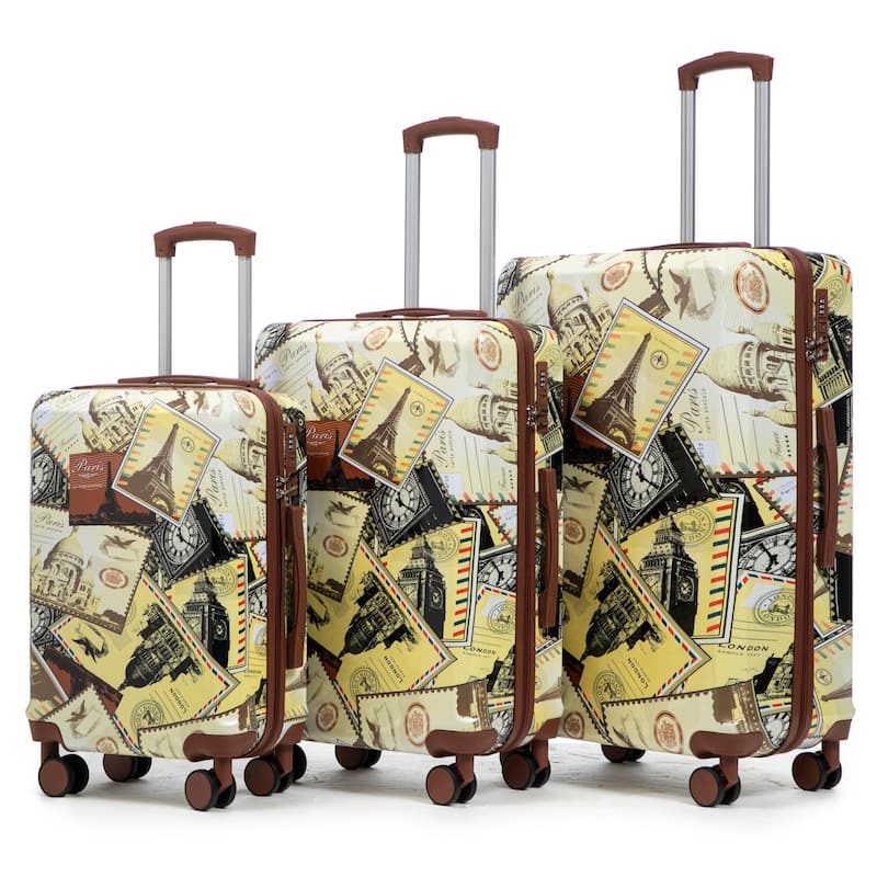Luggage Sets 3 Pcs Suit case, ABS Hardside Suitcases w/Spinner Wheels - Black+Vintage+Brown