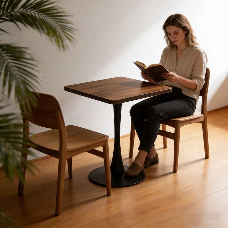 Square Dining Table, 23.6" Tulip Table with Thickened Edge Decor Tabletop & Metal Pedestal, Mid Century Modern Bistro Table