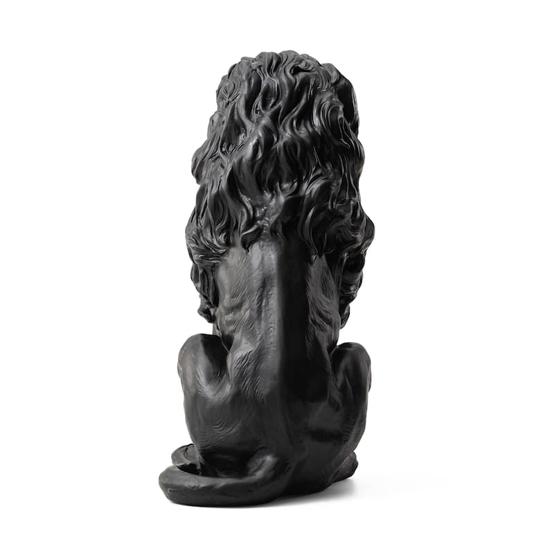 20.75"H MGO Black Guardian Sitting Lion Statue Porch Sign Outdoor Decoration Gifts by Glitzhome