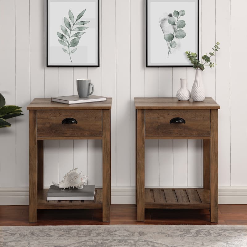 Walker Edison 18-inch 1-drawer Farmhouse Side Table (Set of 2) - Rustic Oak