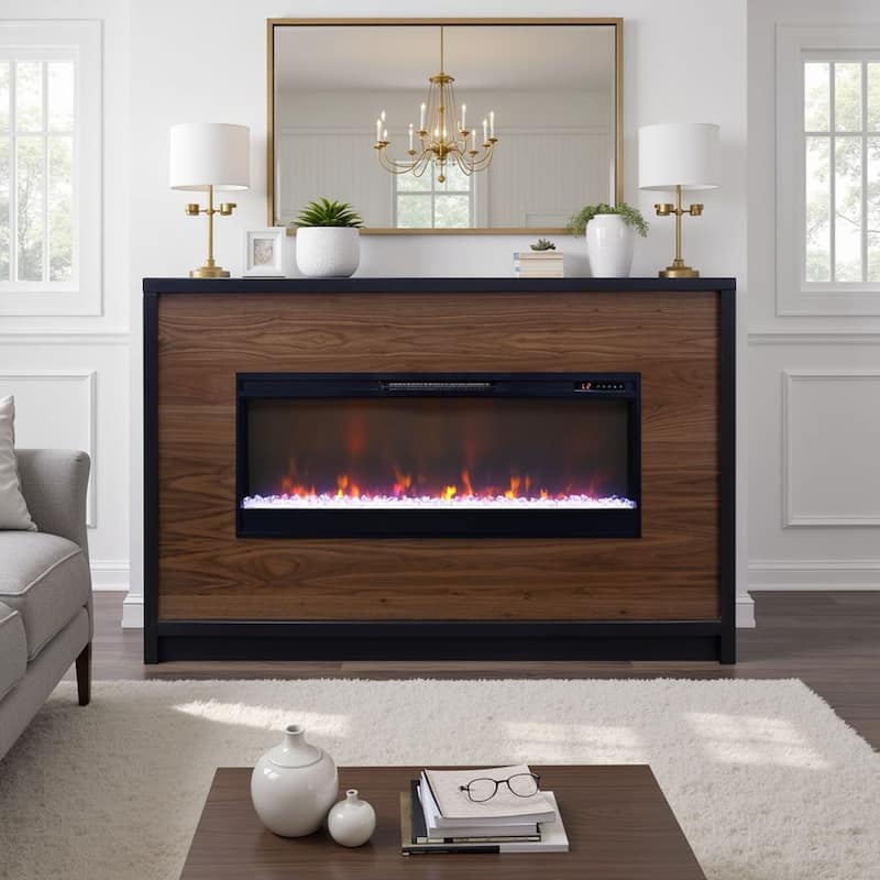 Bridgevine Home Aria 62 inch Fireplace Mantel, Minimal Assembly, Black and Walnut Finish - Black and Walnut