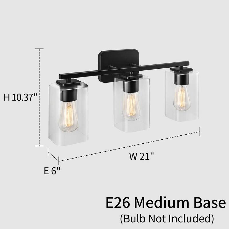 KAWOTI 3 Light Bathroom Vanity Light with Rectangular Glass Shade
