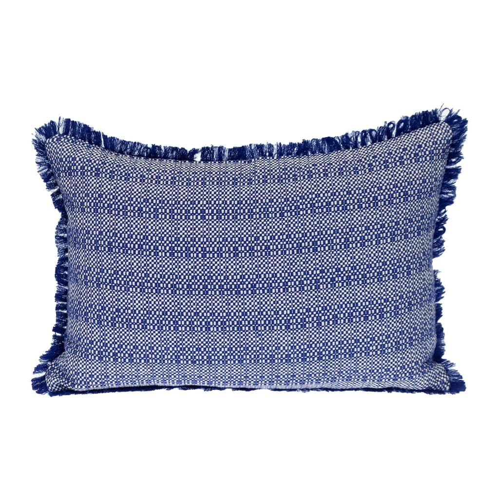 Striped Rectangular Throw Pillow with Fringed Edges - 20" - Blue and Beige