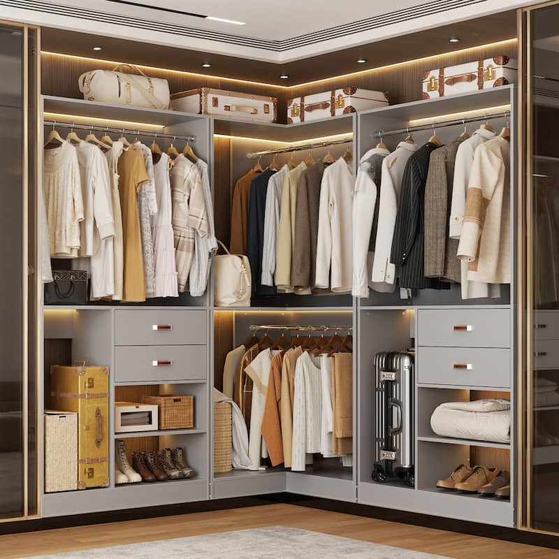 40'' Large Closet System with Shelves and 2 Drawers, Freestanding Closet Organizer with Hanging Rods