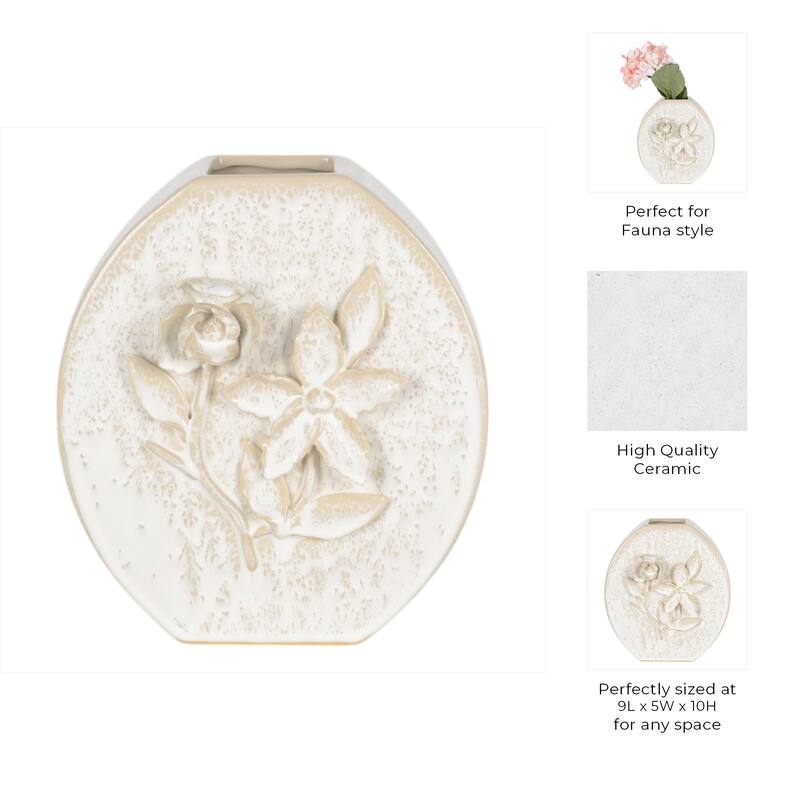 Ceramic Earthenware Textured Vase with Tapered Rim and Organic Pattern