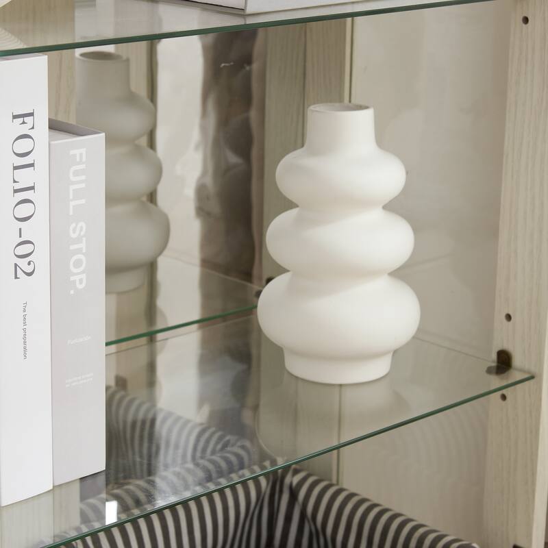 Anmytek 52 Tall Glass Display Curio Cabinet with LED Lights & Adjustable Shelves Whitewashed Farmhous