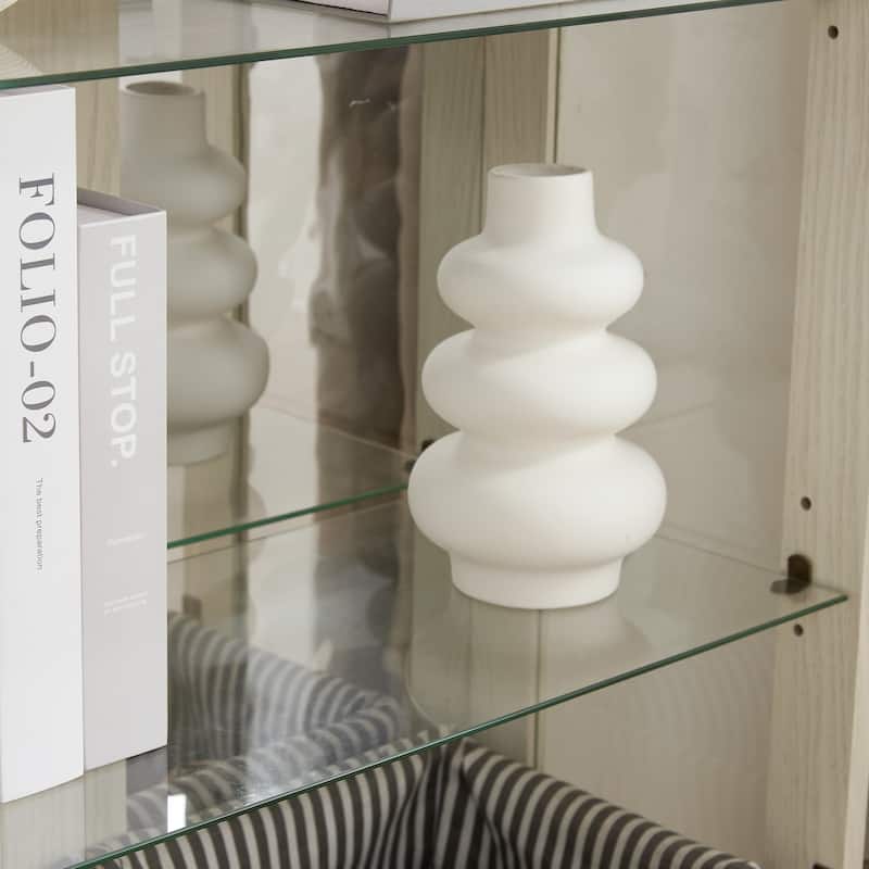 Elegant Glass Display Cabinet with Adjustable Shelves, 2 Doors, 1 Drawer & Built-in Lighting for Showcasing Collectibles