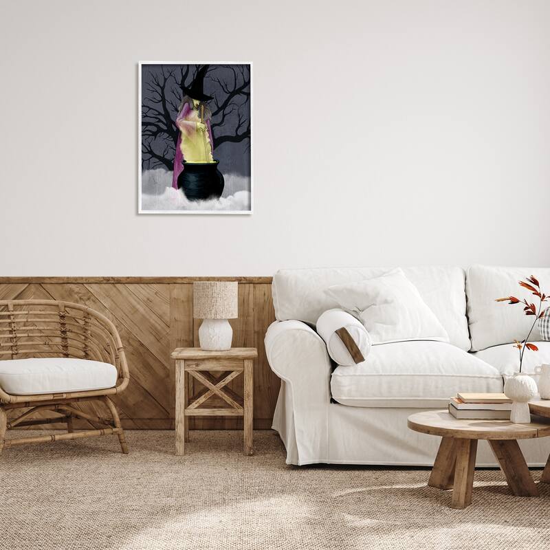 Stupell Witch Stirring Smokey Cauldron Spooky Halloween Night Framed Wall Art - Black
