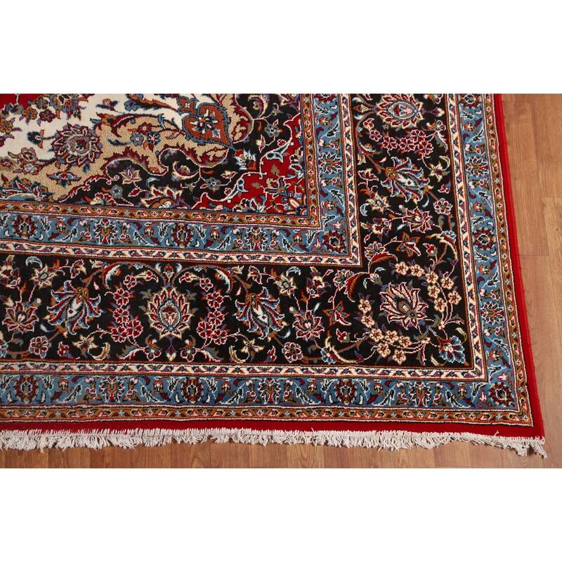 Medallion Kashan Turkish Rug Floral Machine-Made Carpet - 9'8" x 12'10"